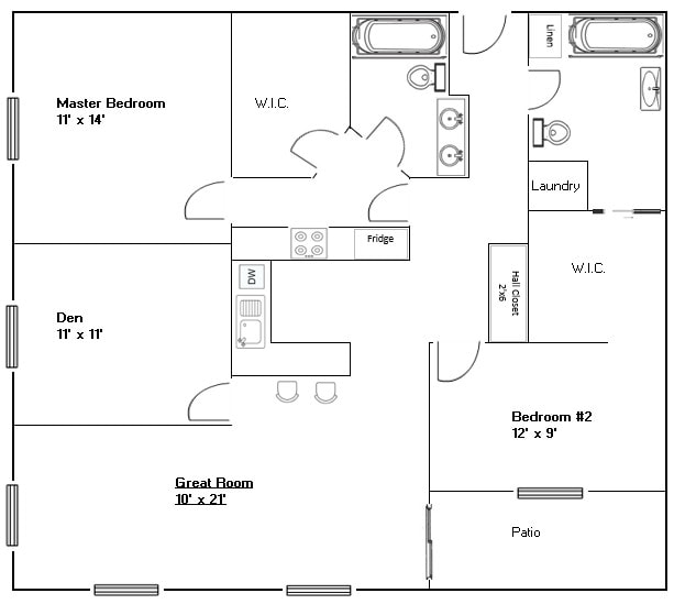 Two-bedroom + den — Layout A floor plan