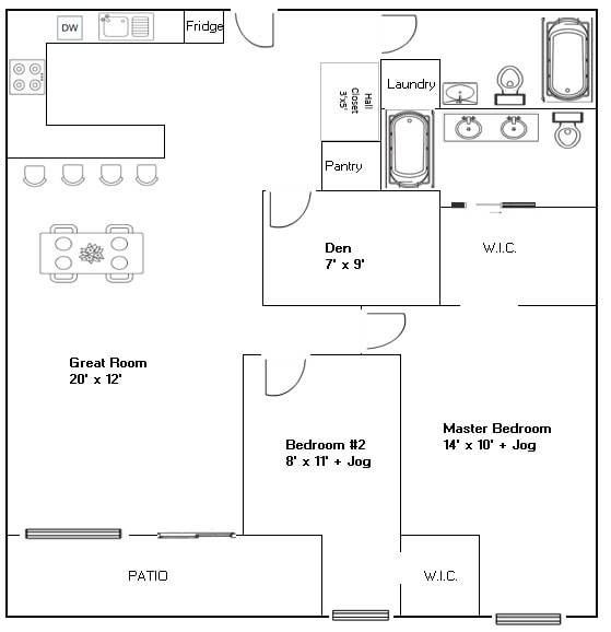 Two-bedroom + den — Layout B floor plan