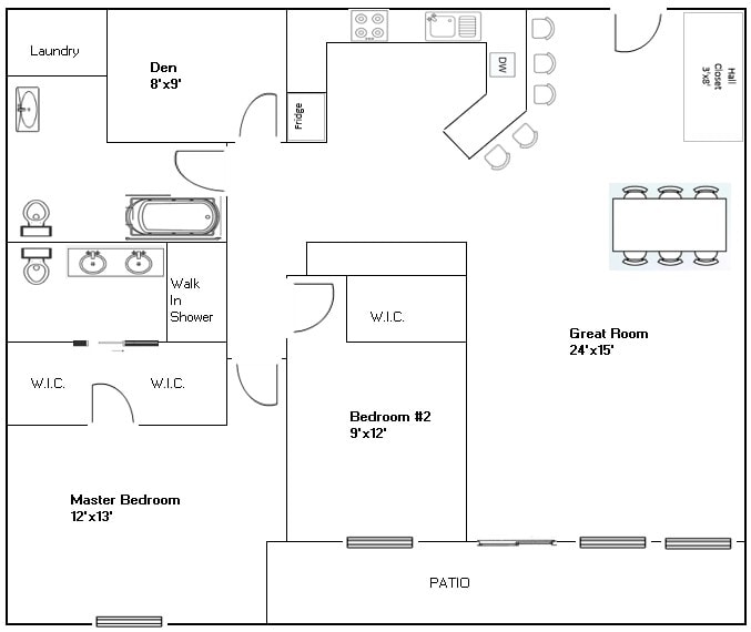 Two-bedroom + den — Layout C floor plan