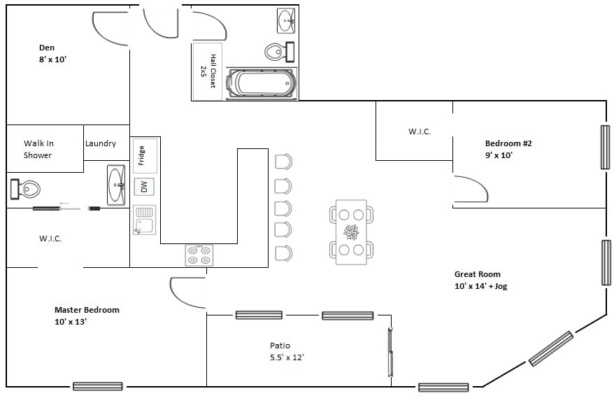 Two-bedroom + den — Layout D floor plan
